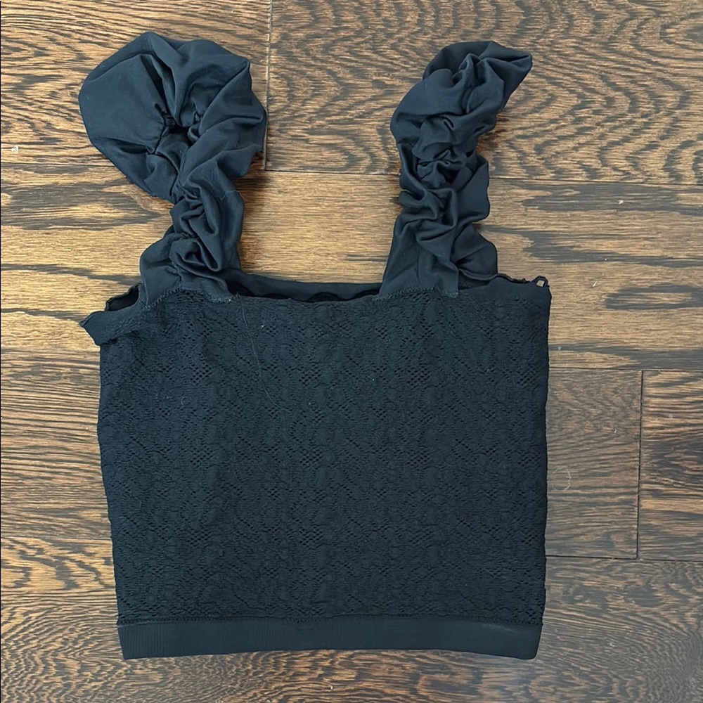 Anthropologie Black Ruched Sleeveless Tank Top